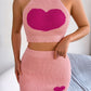 Heart Contrast Ribbed Sleeveless Knit Top and Skirt Set