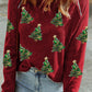 Christmas Tree Sequin Waffle Knit Long Sleeve Sweatshirt