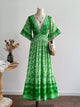 Floral Deep V-Neck Flutter Sleeves Dress Green