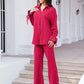 Drawstring Flounce Sleeve Shirt and Pants Set