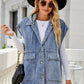 Hooded Sleeveless Denim Top with Pockets