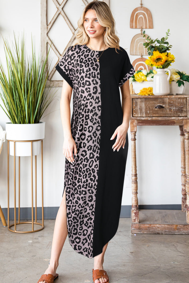 Leopard Color Block Split Dress