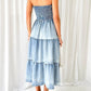 Slit Smocked Tube Tiered Denim Dress