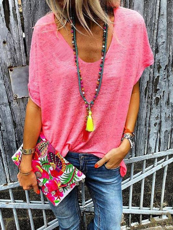 Full Size Scoop Neck Short Sleeve T-Shirt Strawberry