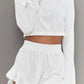 Round Neck Long Sleeve Top and Ruffled Shorts Set