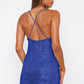 Cowl Neck Contrast Sequin Sleeveless Mini Dress