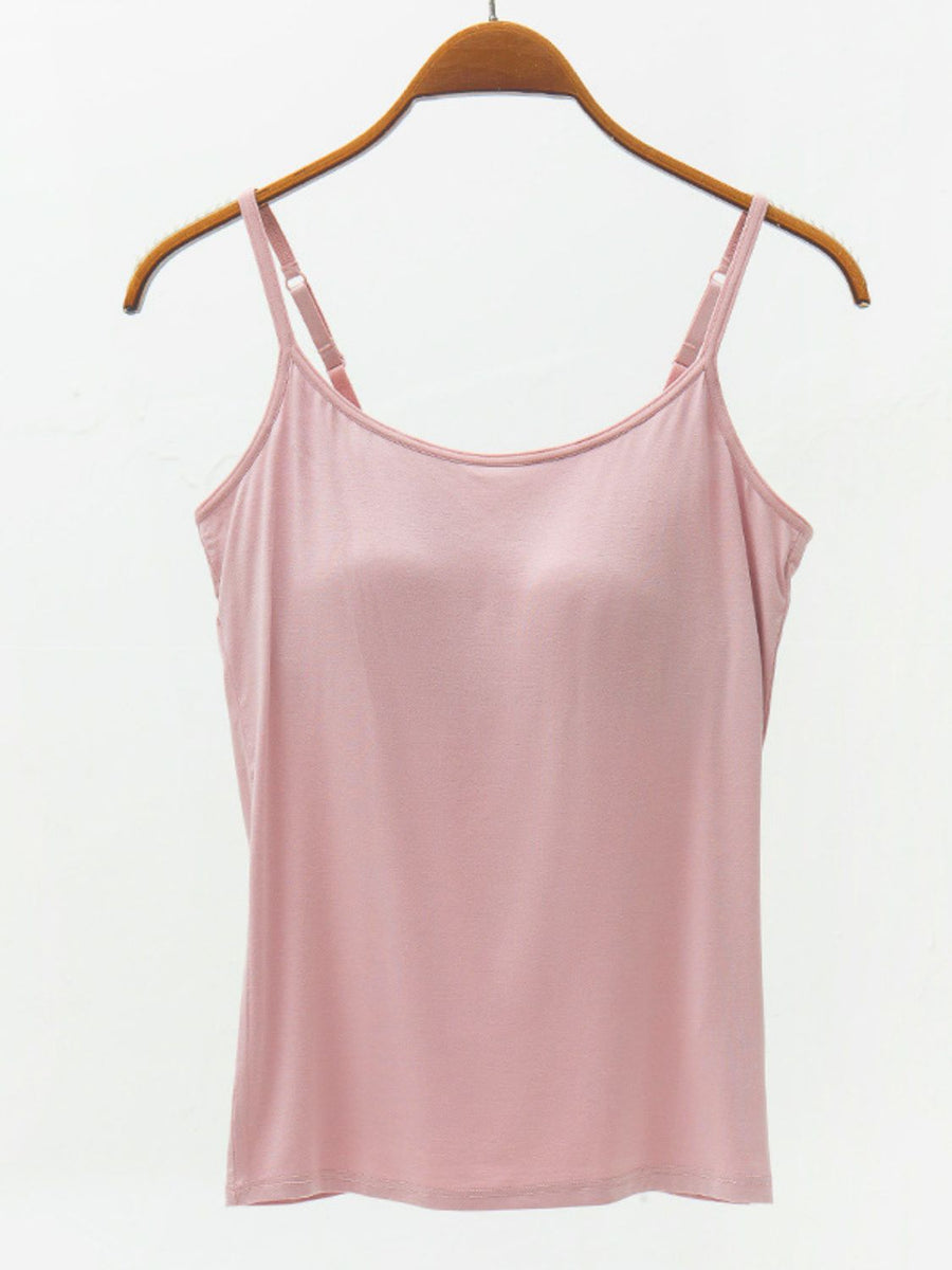 Full Size Adjustable Strap Modal Cami with Bra Dusty Pink