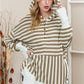 Striped Dropped Shoulder Buttoned Hoodie