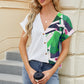 Printed Surplice Short Sleeve Blouse