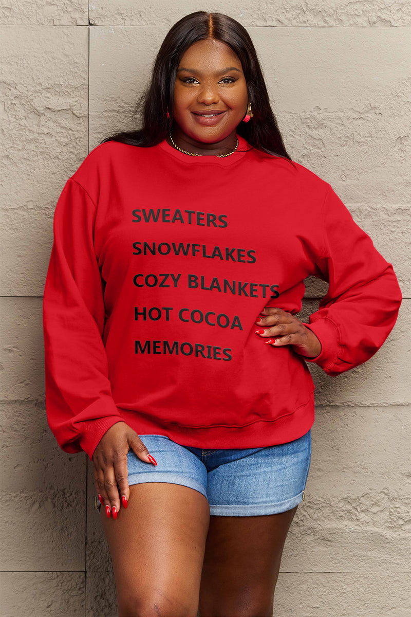 Simply Love Full Size Letter Graphic Round Neck Sweatshirt Deep Red