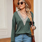 Contrast V-Neck Long Sleeve Blouse