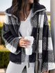 Full Size Plaid Zip Up Long Sleeve Jacket Black
