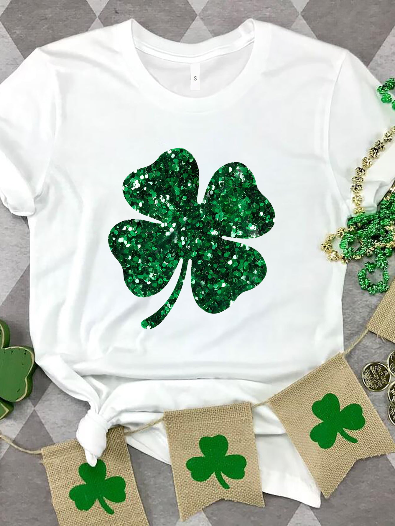 Lucky Clover Round Neck T-Shirt White