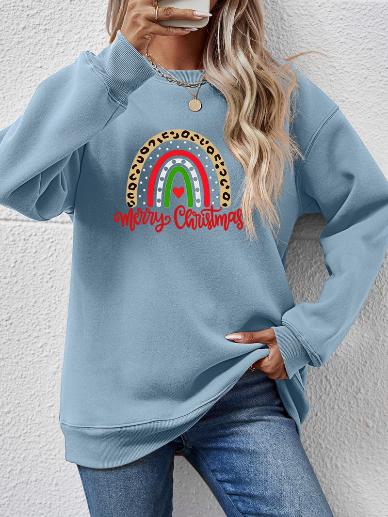 MERRY CHRISTMAS Graphic Sweatshirt Misty Blue