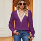 Contrast V-Neck Long Sleeve Blouse