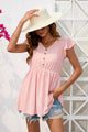 Decorative Button V-Neck Cap Sleeve Blouse Watermelon pink