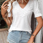 Eyelet Lace Detail V-Neck Flounce Sleeve Blouse