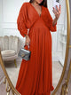 Ruched Sleeve V-Neck Maxi Dress Orange-Red