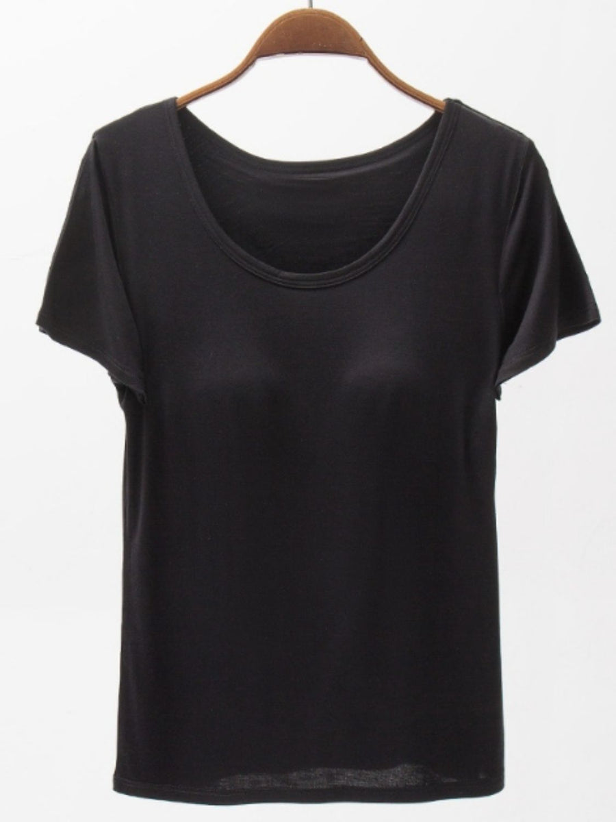 Round Neck Modal T-Shirt with Bra Black