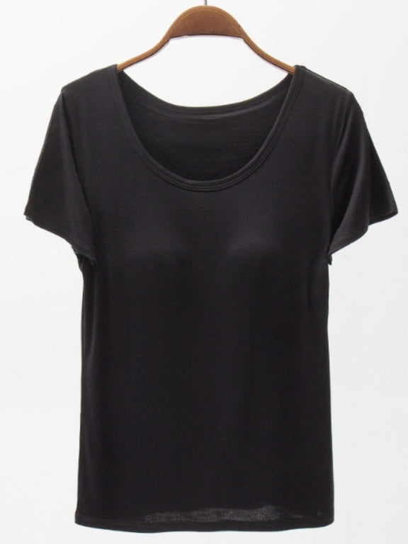 Round Neck Modal T-Shirt with Bra Black