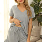 V-Neck Short Sleeve Top and Drawstring Shorts Lounge Set