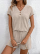Ribbed V-Neck Top and Shorts Set Khaki