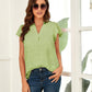 Swiss Dot Notched Cap Sleeve Blouse