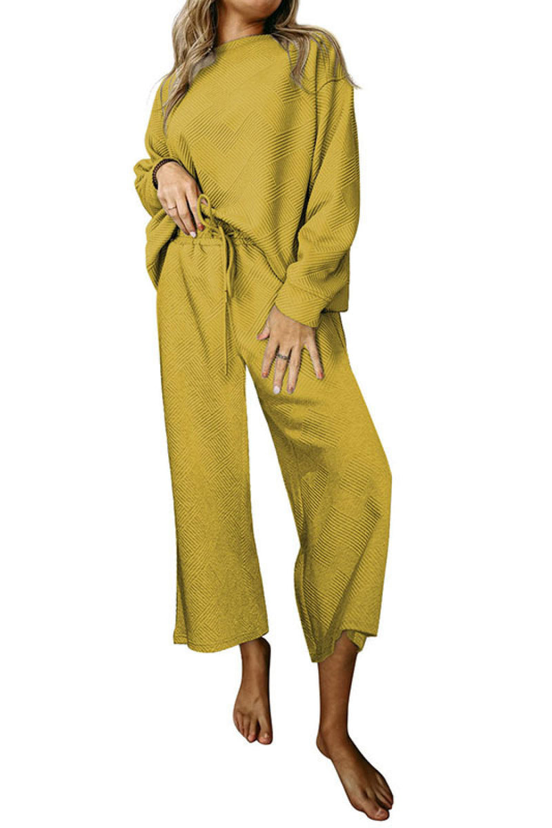 Dropped Shoulder Top and Pants Set Yellow