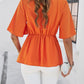 Devine Surplice Tie Waist Half Sleeve Blouse