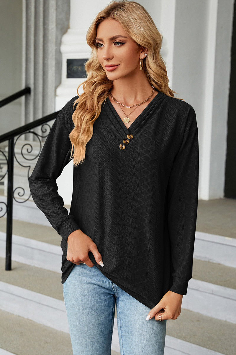 V-Neck Long Sleeve T-Shirt Black