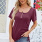 Ruched Square Neck Short Sleeve T-Shirt