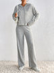 Drawstring Ribbed Hoodie and Straight Leg Pants Set Light Gray