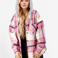 Drawstring Plaid Button Up Long Sleeve Outerwear