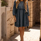 Round Neck Balloon Sleeve Mini Denim Dress