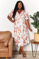 Printed Surplice Balloon Sleeve Dress Camel