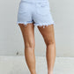 RISEN Katie Full Size High Waisted Distressed Shorts in Ice Blue