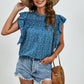 Ruffled Ditsy Floral Mock Neck Cap Sleeve Blouse