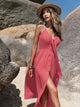 V-Neck Sleeveless Buttoned Dress Strawberry