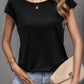 Pearl Detail Round Neck Short Sleeve Blouse