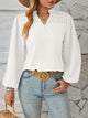 Ruched Swiss Dot Notched Balloon Sleeve T-Shirt White