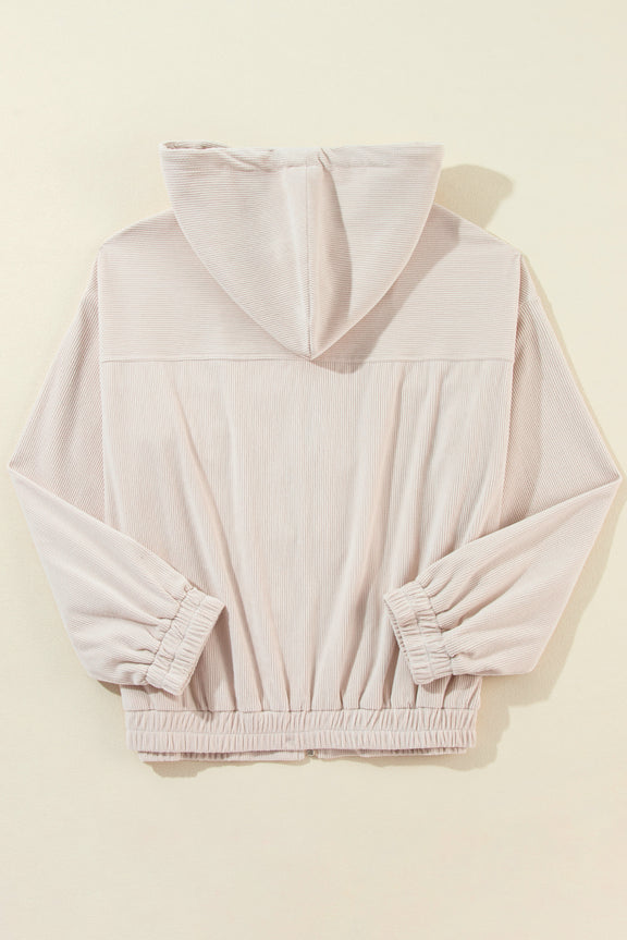 Pocketed Zip Up Long Sleeve Hooded Jacket