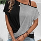 Contrast Asymmetrical Neck Short Sleeve T-Shirt