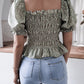 Frill Smocked Square Neck Short Sleeve Blouse