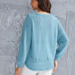 Waffle-Knit V-Neck Blouse with Breast Pocket