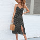 Printed Split Spaghetti Strap Plunge Dress