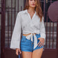 Tie Front Flare Sleeve Cropped Shirt