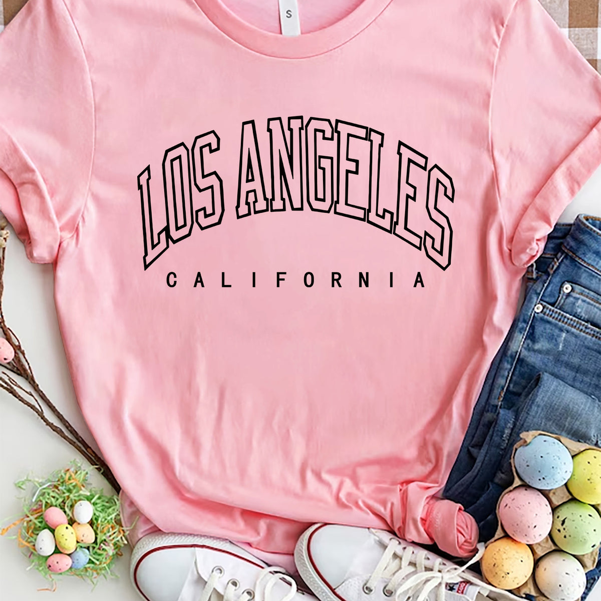 LOS ANGELES CALIFORNIA Round Neck T-Shirt Blush Pink