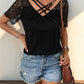 Perfee Lace Detail V-Neck Short Sleeve T-Shirt