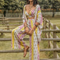 Printed Cami,Open Front Cover Up and Wide Leg Pants Set