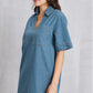 Pocketed Collared Neck Mini Denim Dress